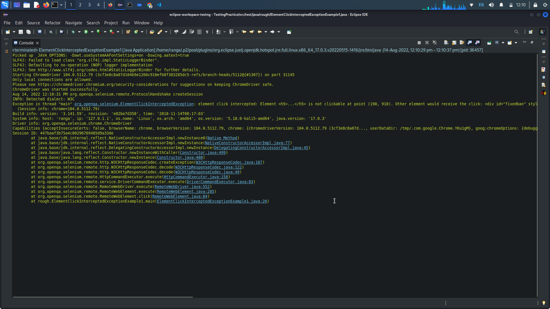 ElementClickInterceptedException