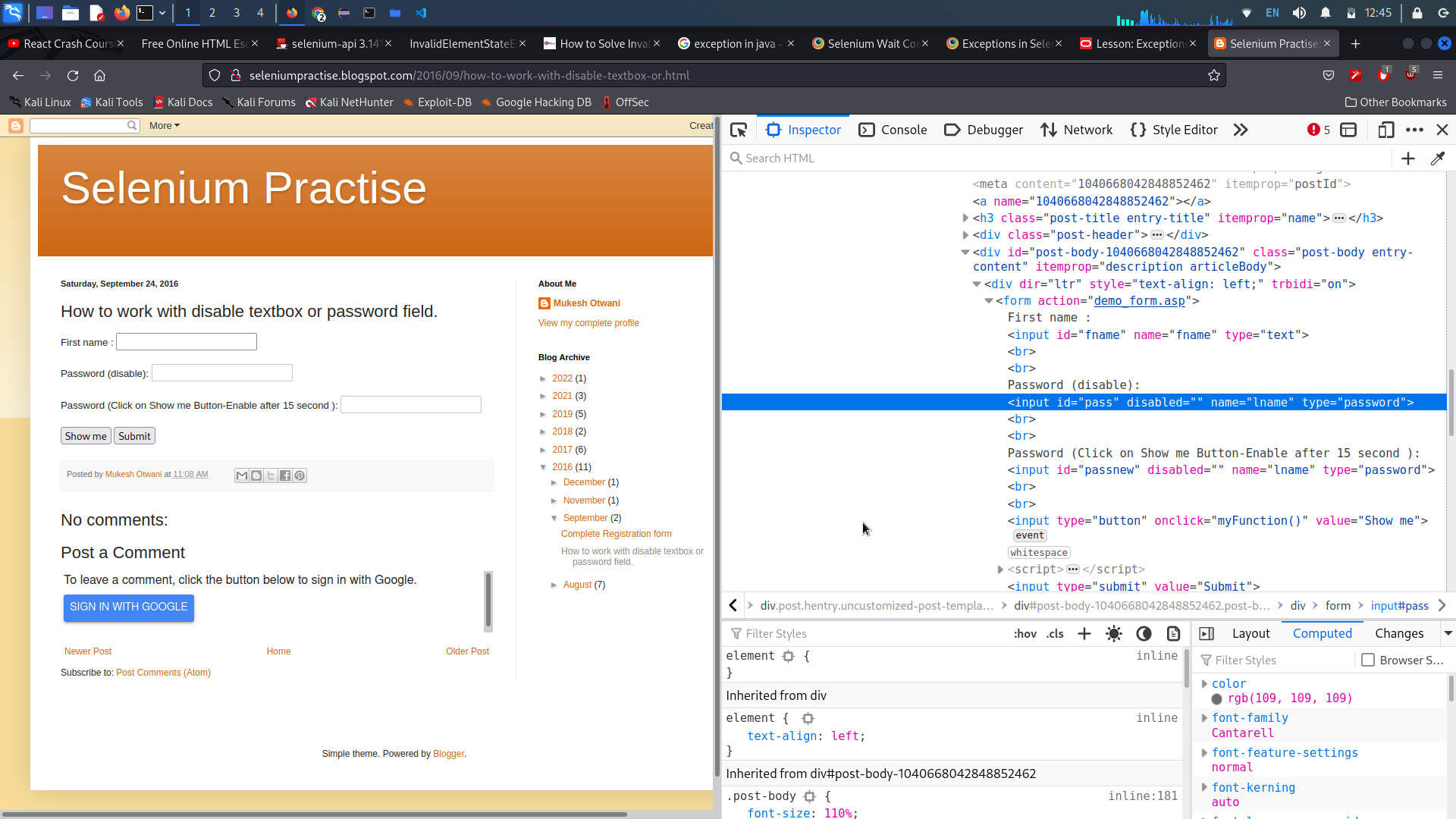 InvalidElementStateException