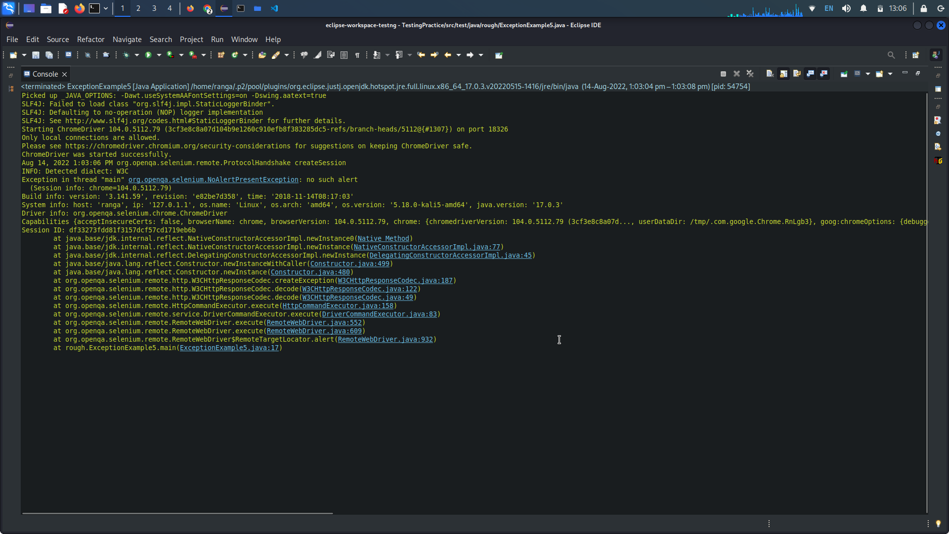 NoAlertPresentException
