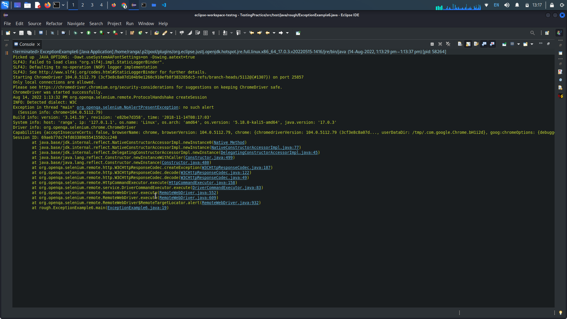 NoAlertPresentException
