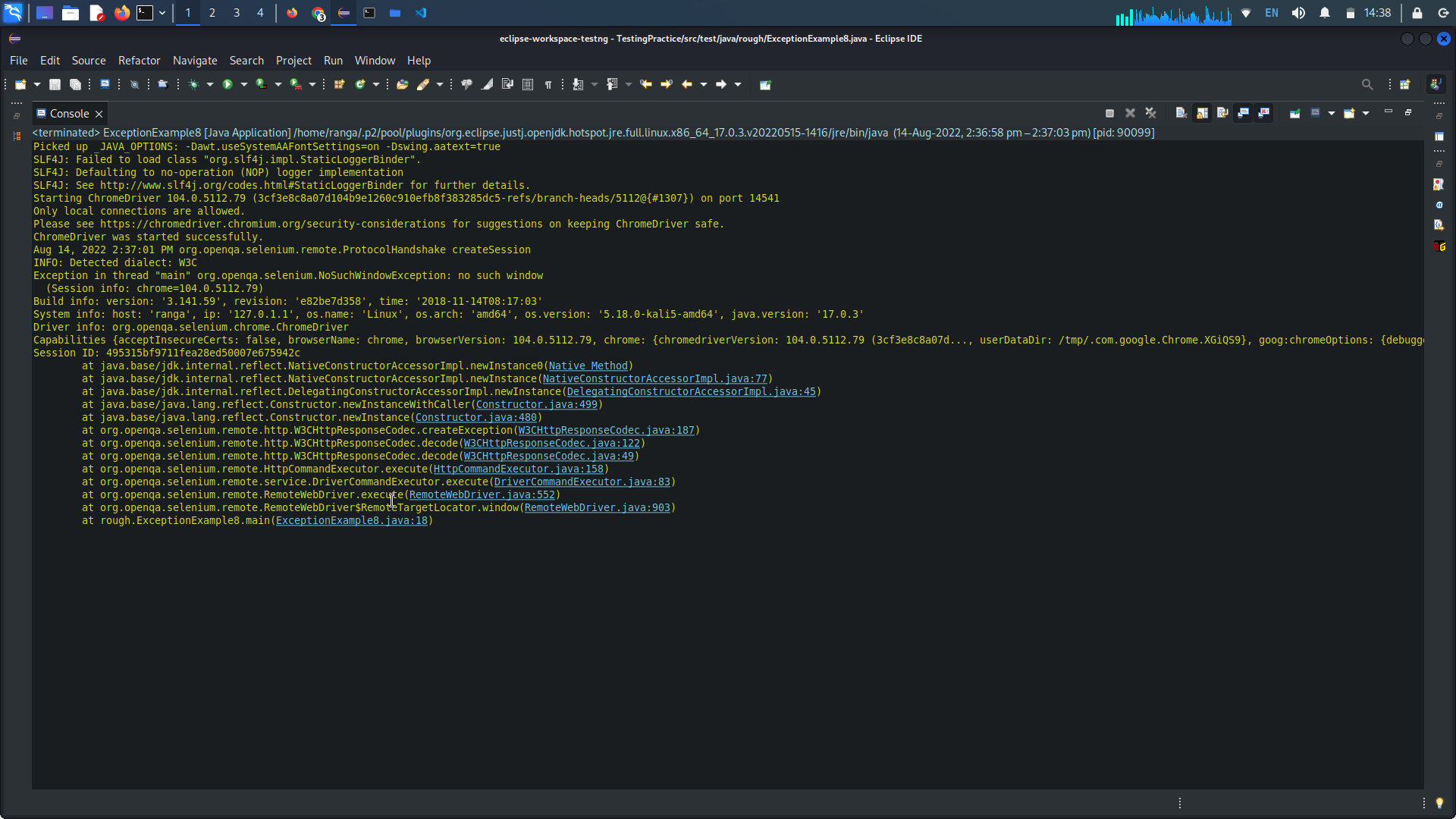 NoSuchWindowException